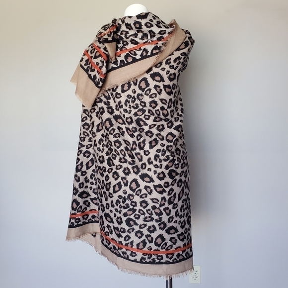 Boho Leopard Cheetah Animal Print Square Wool Scarf Wrap Shawl Raw Hem Trim - Picture 5 of 10
